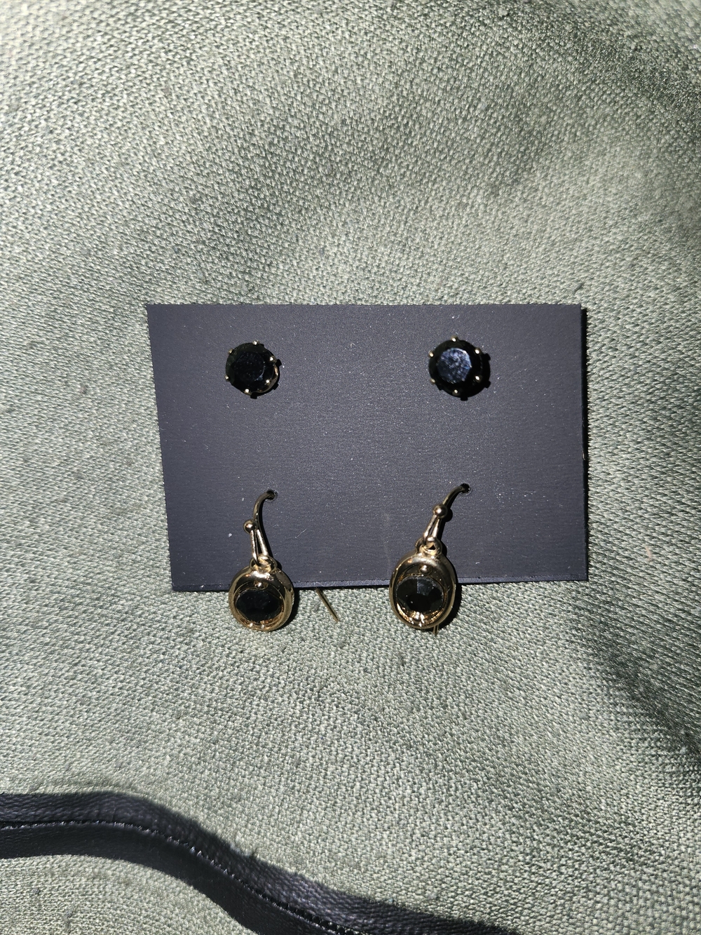 3D‑Printed Black Stone Gold‑Tone Dangle & Stud Earrings
